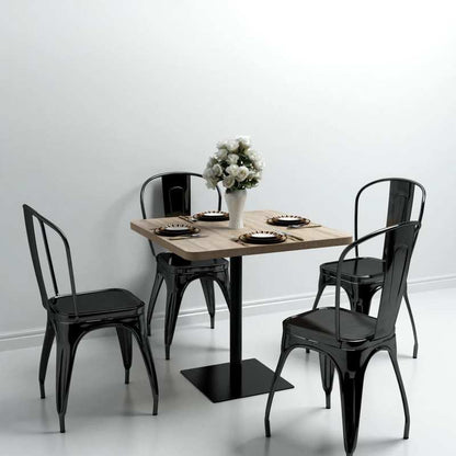 Bistrotic MDF and steel square 80x80x75cm oak look This bistro-style table is stylish and will be the focal point of your decor. It can also be used as a dining table. Practical and durable, it cleans easily with a damp cloth