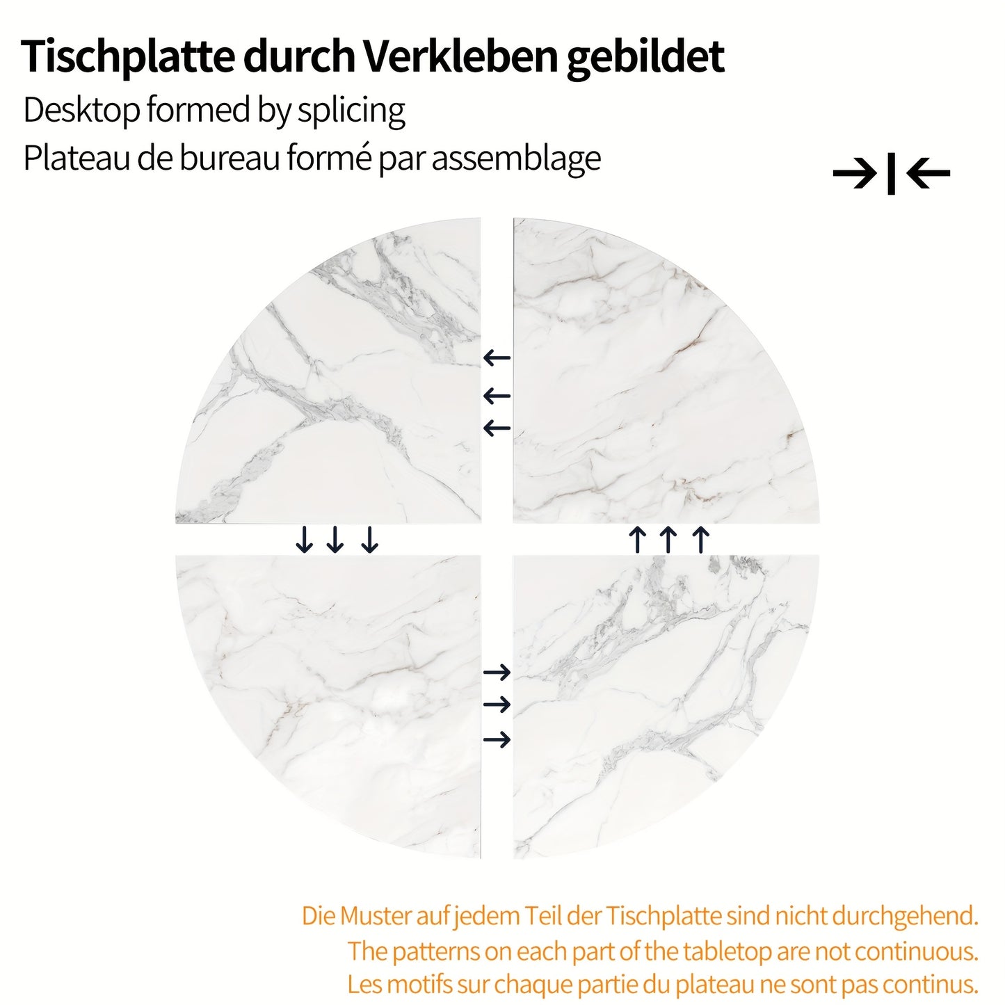 Eettafel – Tafel – Keukentafel – Eetkamertafel – Woonkamertafel – Modern Design – Marmerpatroon – Verstelbare Hoogte – Metaal & Hardhout