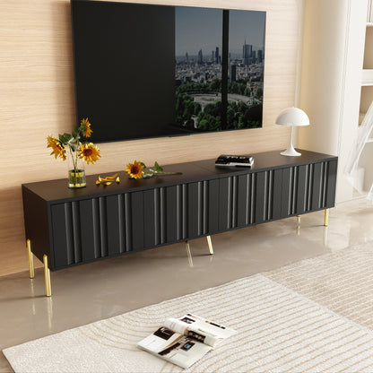 TV-meubel – TV-kast – TV-dressoir – Mediameubel – Tv-meubel met opbergruimte – 190 cm breed – Gouden poten en Soft-Close deuren - Zwart