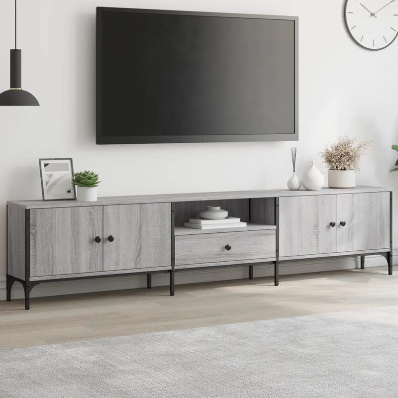 tv meubel – tv kast – televisiekast – tv meubelen – mediakast – Sonoma grijs – MDF houtmateriaal – 200x25x44 cm – ruime lade