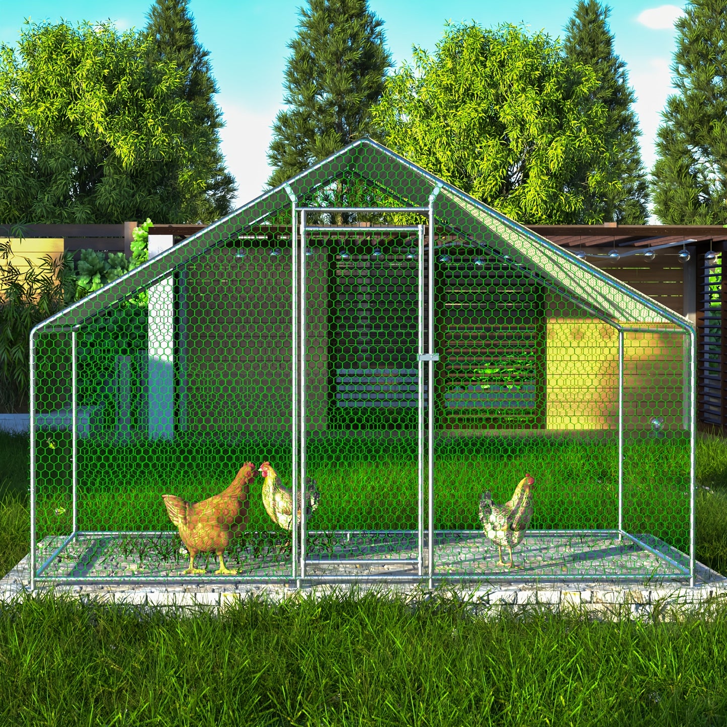 Kippenren – Hokken – Kooien – Buitenruimte – Ren Voor Dieren – 3x2x2 m – Waterdichte PE Stof – Stabiel Metaalframe Met Veiligheidsluiting
