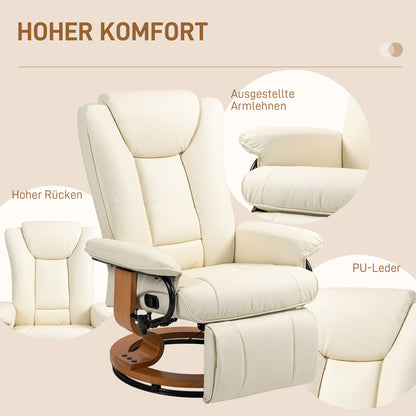 Relaxfauteuil – Relaxstoel – Leunstoel – Loungefauteuil – Draaifauteuil – Verstelbare Rugleuning – Kunstleren Bekleding – Stevig Stalen Frame – Creamwit
