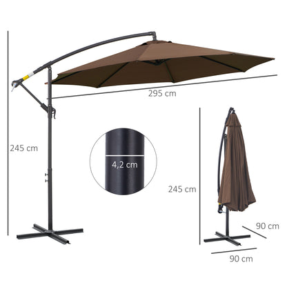 Parasol – Tuinparasol – Balkonparasol – Terrasparasol – Strandparasol – Stevig Stalen Frame – Handkurk Openen – Grijs Ø 2,95 m