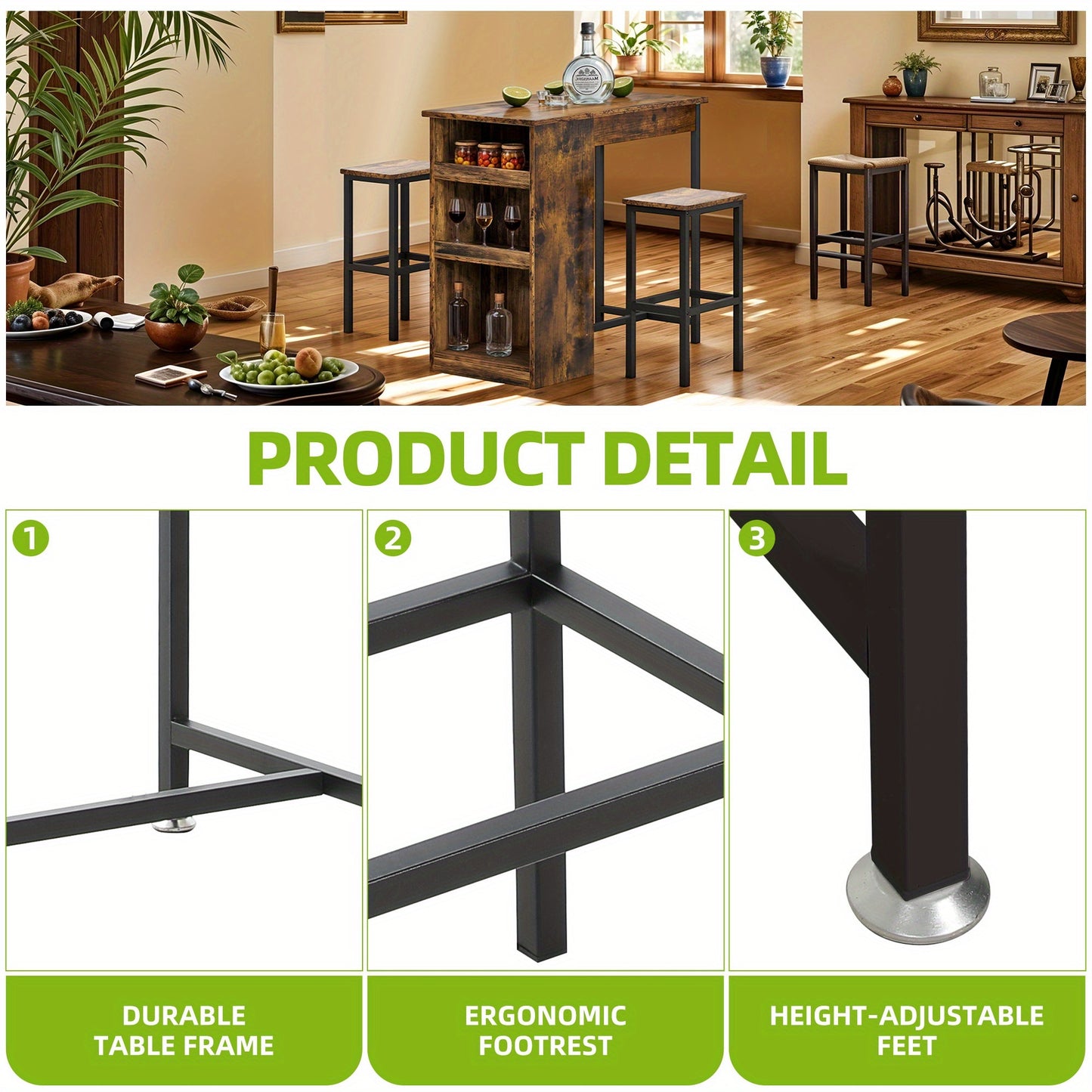 Bartafel – Bar Tafel – Statafel – Keukentafel – Eettafel – Compact Design – Metalen Frame Met 3 Niveaus
