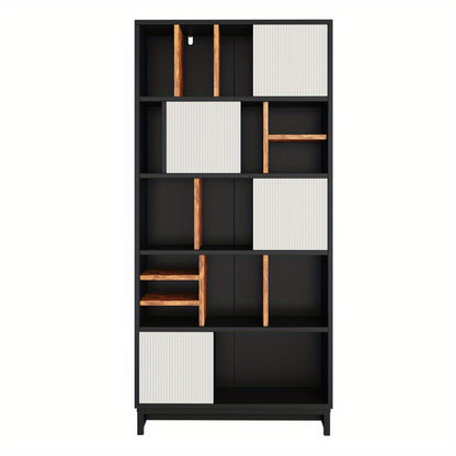 Boekenkast – Boekrek – Boekplank – Opbergkast – Vakkenkast – 5 Planken – 165 cm Hoogte – MDF Houtmateriaal – Wit + Zwart