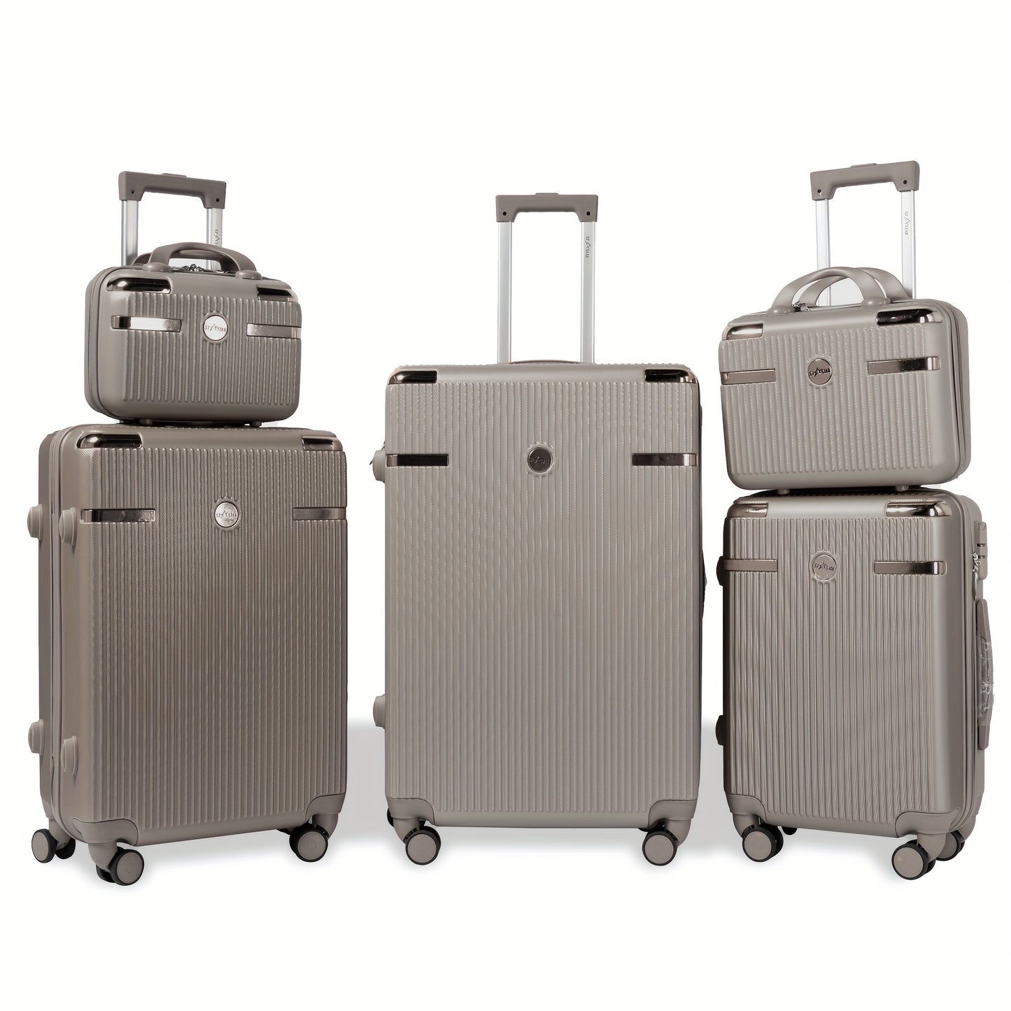 Kofferset – Reiskoffer – Handbagage – Trolley – Ruimbagage – 5-delig – ABS Hardcase – Combinatieslot – Champagne