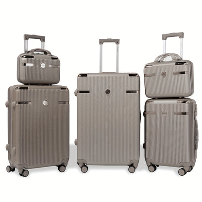 Kofferset – Reiskoffer – Handbagage – Trolley – Ruimbagage – 5-delig – ABS Hardcase – Combinatieslot – Champagne