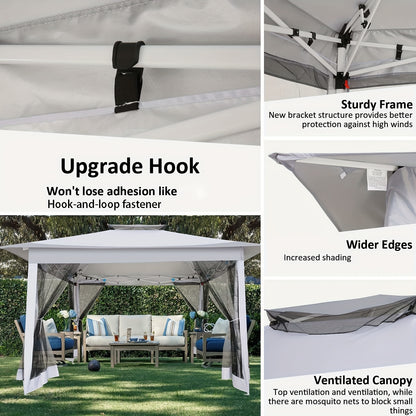 3.66x3.66meter Pop-Up Tent with 4 Mosquito Net Side Walls, Double Roof Design, Height Adjustable, Carry Bag Included - Ideal for Beach, Outdoor, Terrace Use, Beach Tent, Outdoor Shelter, Modern Shelter, Durable Fabric