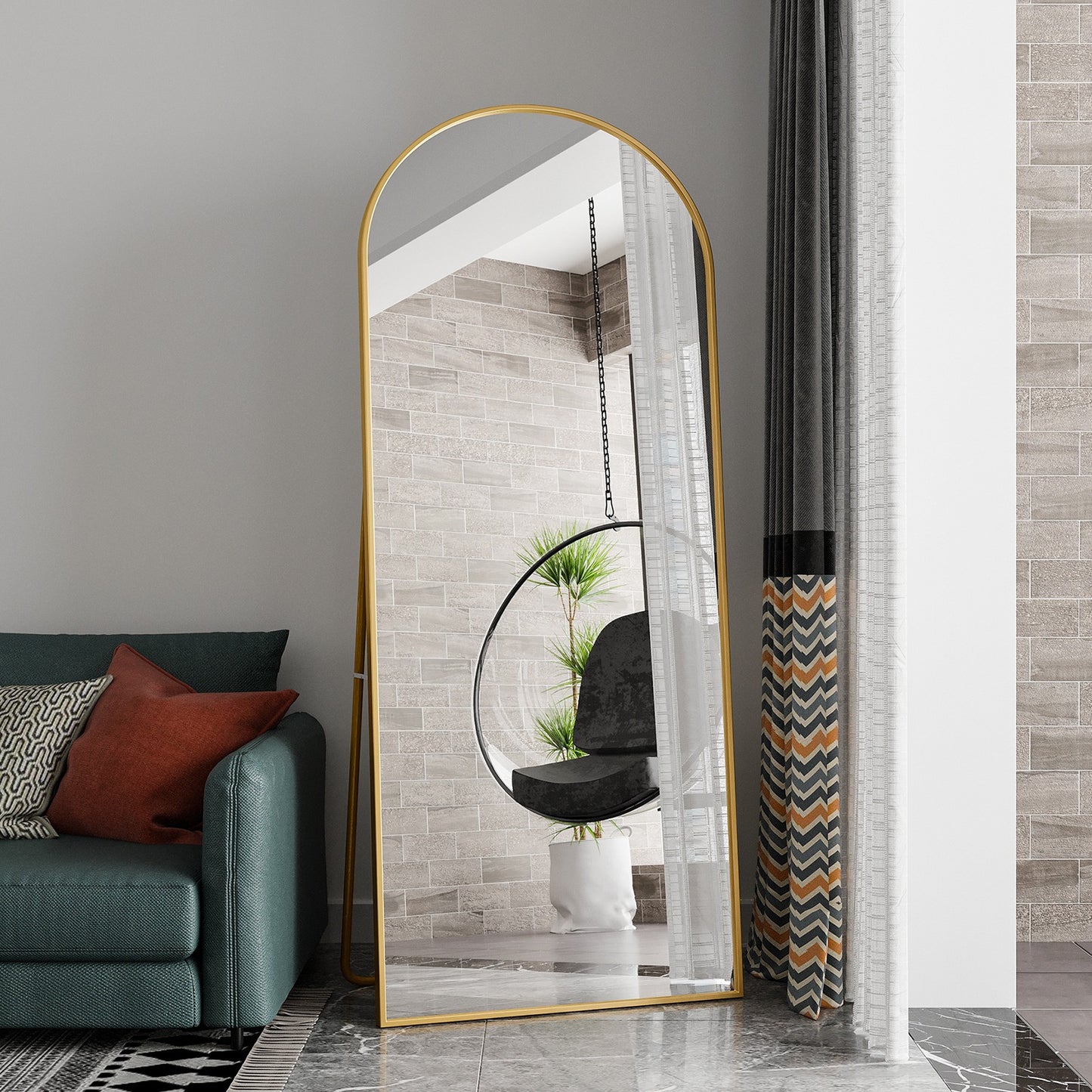 Boogvormige Full-Body Spiegel – Staande Spiegel – Wandspiegel – Grote Spiegel – Kamer Spiegel – 180x80 cm – Veilig Schokbestendig Glas – Aluminium Frame Goud
