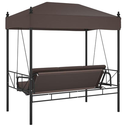 Hollywood Schommelstoel – Schommelstoel Met Kap – Loungestoel Buiten – Hangstoel Tuin – Patio Stoel Bruin – Stevig Stalen Frame – Weerbestendig Met Kussen