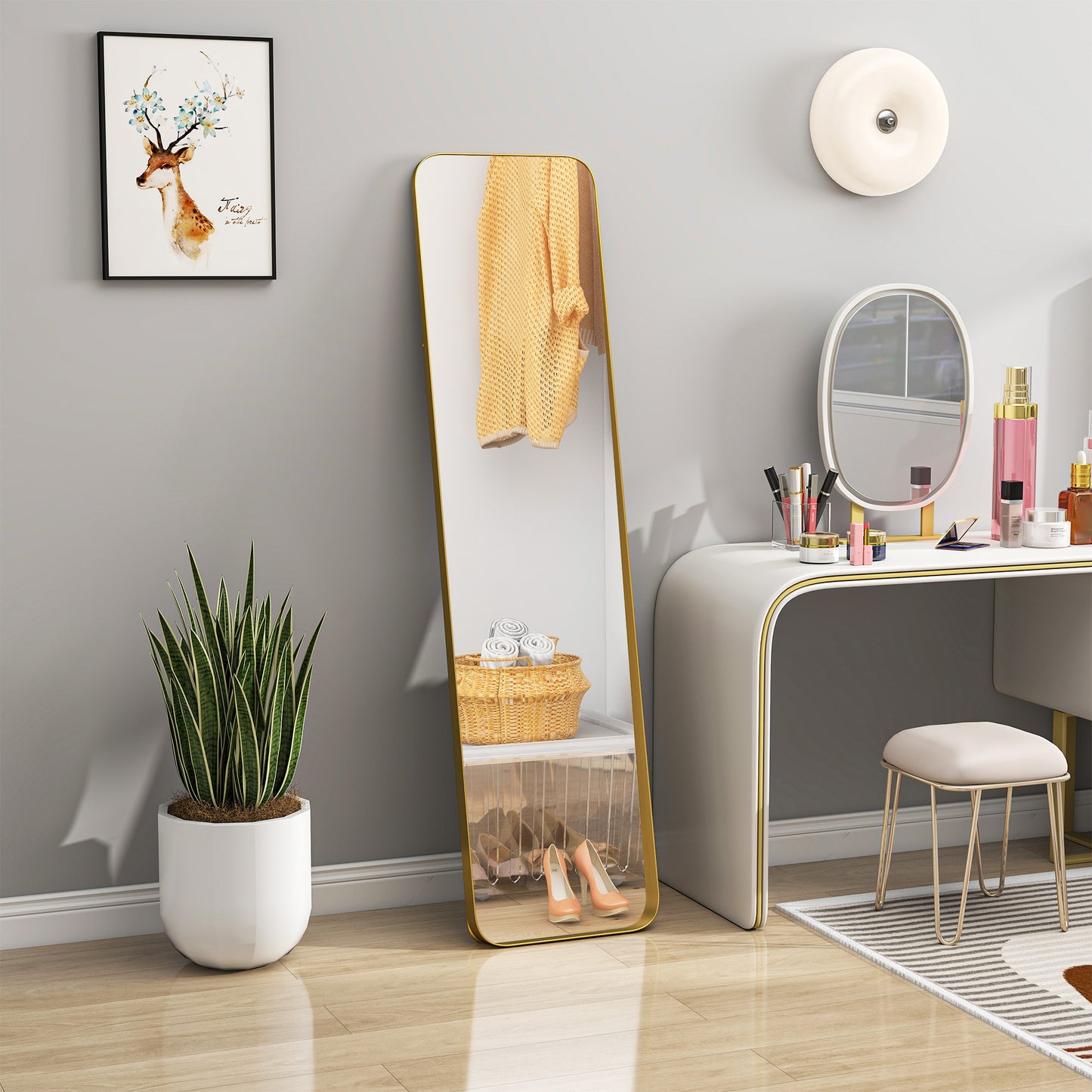 Vloerspiegel – Staande Spiegel – Grote Spiegel – Kantelbare Spiegel – Volledige Lengte Spiegel – Vrijstaand – Metalen Frame – 160x40 cm – Goudkleurige Afwerking