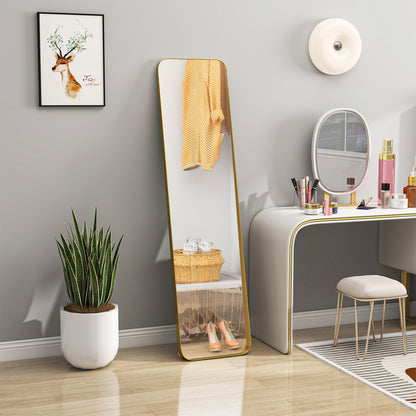 Vloerspiegel – Staande Spiegel – Grote Spiegel – Kantelbare Spiegel – Volledige Lengte Spiegel – Vrijstaand – Metalen Frame – 160x40 cm – Goudkleurige Afwerking