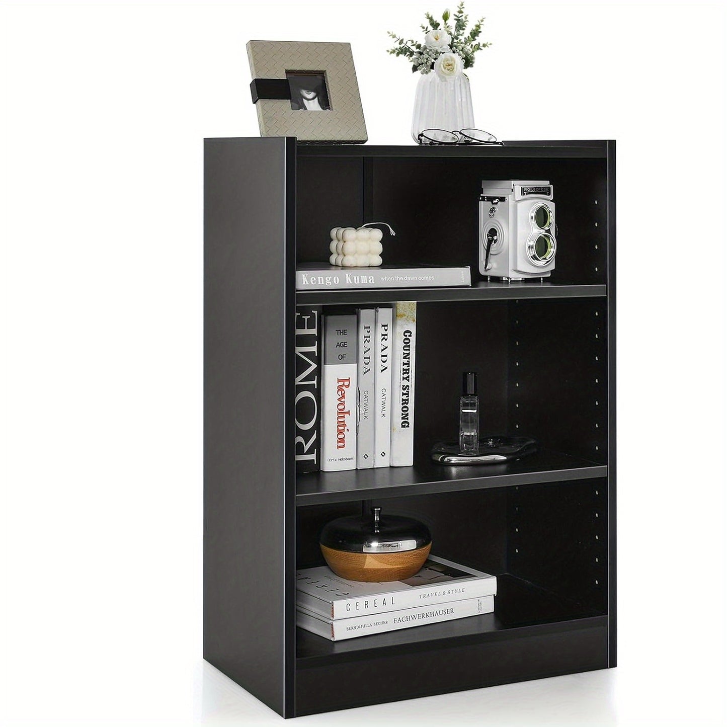 Boekenkast – Vitrinekast – Opbergkast – Wandrek – Openkast – 3-vaks Verstelbare Planken – Water- en Krasbestendig Zwart