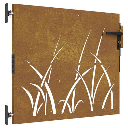 Gate Measuring 85X100 Cm with a Grass Design in Corten Steel, Suitable for Outdoor Terraces.