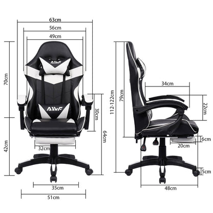Gamingstoel – Gamestoel – Gaming Chair – Game Stoel – Bureaustoel – Ergonomisch – Met Voetensteun & Lendensteun – Zwart-Wit