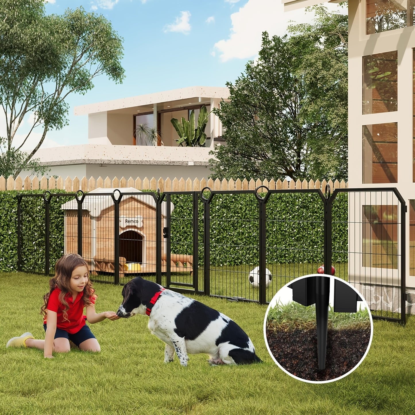 Portable Outdoor Dog Playpen Fence with 32-Inch Roof - Heavy-Duty Metal Frame & Panels, Easy Assembly Kennel for Yard, RV Camping, Garden - Spacious Pet Enclosure Suitable for Dogs