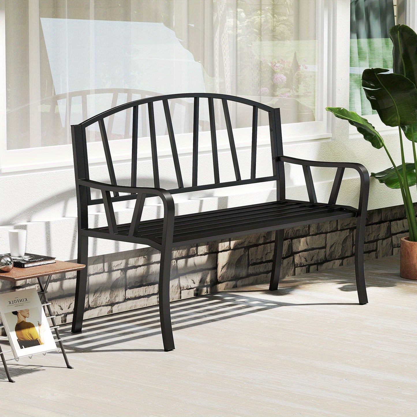 Tuinbank – Buitenbank – Parkbank – Balkonbank – Zitbank – Metalen Frame – Weerbestendig – 129 cm – 2-3 Personen