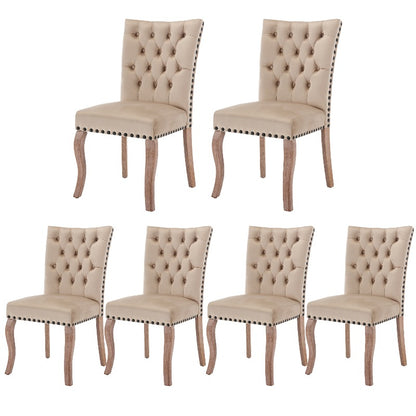 Eetkamerstoelen – Stoelen – Dining Chairs – Zithoekstoelen – Retro Stoelen – Set Van 6 Camel Beige – Fluweelachtige Bekleding – Massief Houten Poten