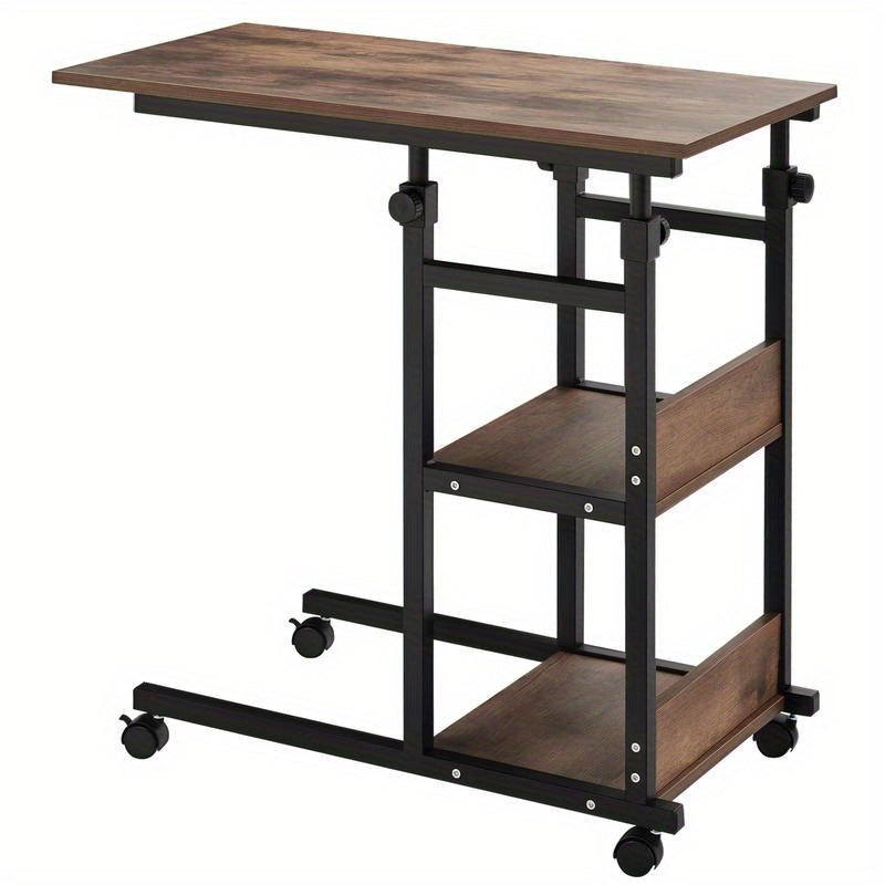 Side Table with Wheels, Adjustable Height, Compact, 2 Shelves, Metal Frame, 80X40X72-82 Cm, /Black, Living Room Table, Console Table, Suitable for Living Room, Dining Room, Bedroom, Foyer, Reception Area, Office, Balcony. Per