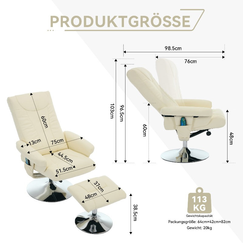 Recliner Chair with Massage & Heat - 360° Swivel Power Lift, Beige PU Leather, No Electricity Needed, Adjustable Height, Ergonomic Design for Living Room, Home Office, Bedroom - Comfortable Relaxation Chair, Recliner Chair f