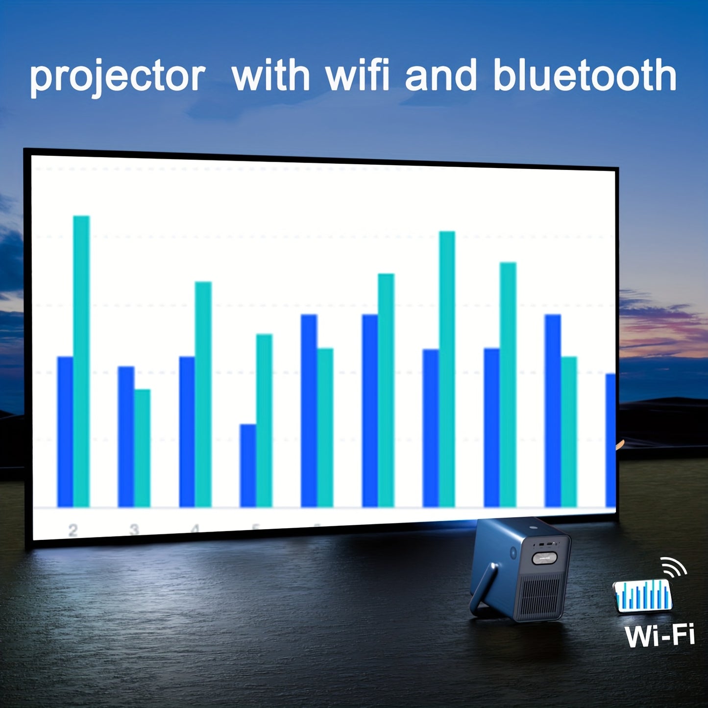Beamer – Projector – Mini Beamer – Draagbare Beamer – Office Projector – Native Full HD 1080p – 1000 ANSI Lumen – WiFi 5.3 Draadloos