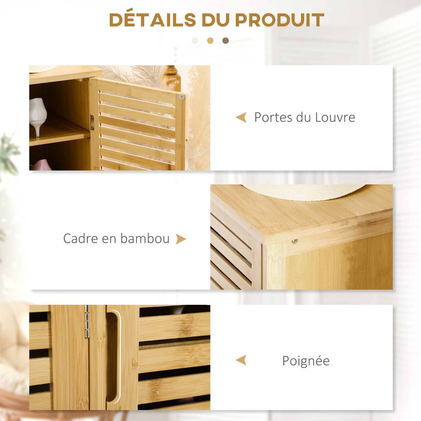 Schoenenkast – Schoenenrek – Schoenendisplay – Schoenopberger – Schoenmeubel – 3 Deurs – Bamboe Natuurhout – 16 Paar – Magnetische Sluiting – 100x35x80 cm