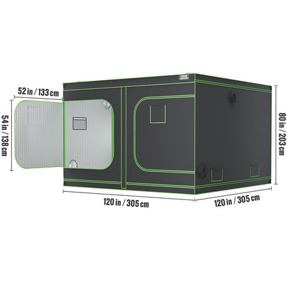 Kweektent – Groeizak – Plantentent – Binnenkweek Tent – Hydroponische Tent – 120x120x80 inch – 600D Mylar Reflecterend Materiaal – Inclusief Observatievenster en Waterdichte Bodemtray