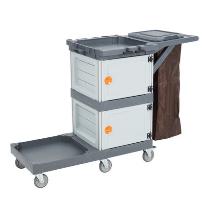 Schoonmaakkar – Servicekar – Trolley – Schoonmaaktrolley – Opbergtrolley – Grijs – Stevig Kunststof – Afsluitbaar Kastje Met Slot