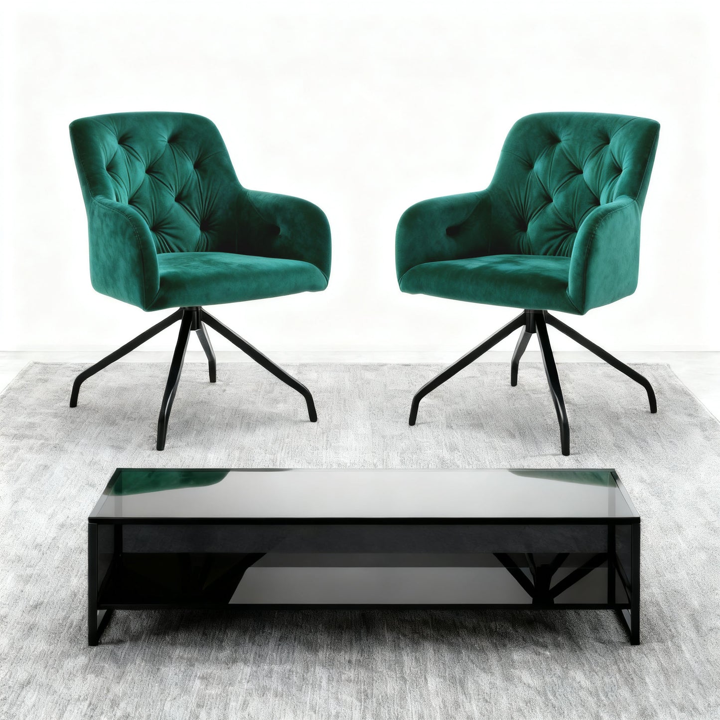 Eetkamerstoelen – Stoelen – Kuipstoelen – Dining Chairs – Armstoelen – Mid Century Modern – Fluwelen Bekleding – Zwarte Metalen Poten – Set Van 2