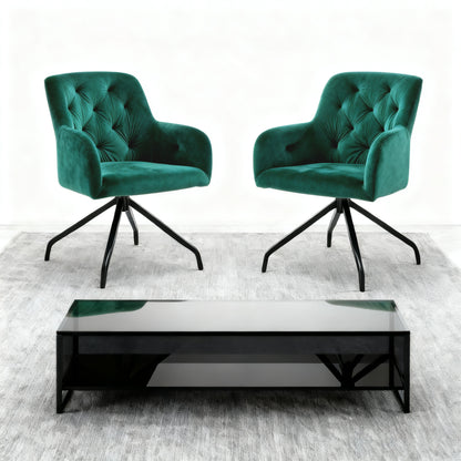 Eetkamerstoelen – Stoelen – Kuipstoelen – Dining Chairs – Armstoelen – Mid Century Modern – Fluwelen Bekleding – Zwarte Metalen Poten – Set Van 2