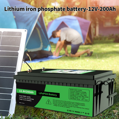 12V 200Ah LiFePO4 Accu – Lithium Accu – Loodaccu Vervanger – Energieopslag Batterij – Langdurig Gebruik – 8000+ Laadcycli – Battery Management Systeem