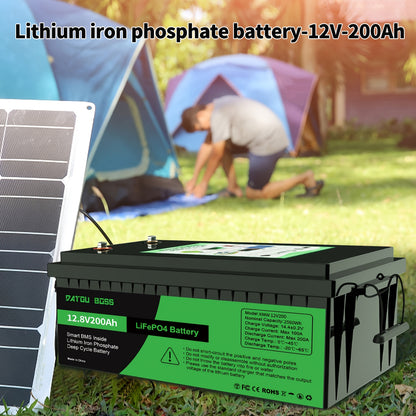 Lithium Accu – LiFePO4 Accu – 12V Accu – Lithium Batterij – 200Ah Accu – Geïntegreerd BMS – Hoge Capaciteit 200A – 8000+ Laadcycli – Maximaal 2560W Piekvermogen