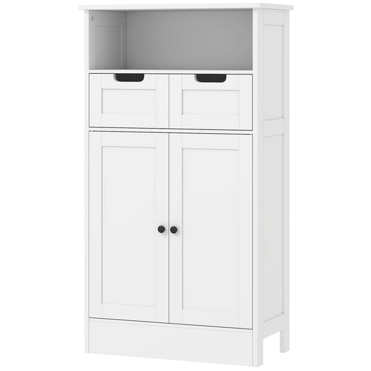 Badkamerkast – Badkamermeubel – Opbergkast – Kolomkast – Wastafelonderkast – Wit Gelakt – Compact 60x30x109 cm – Met 2 Laden en 1 Deur