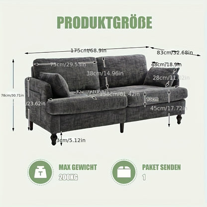 2-zits bank – loveseat – tweezitsbank – kleine bank – compact sofa – grijs chenille – direct gebruiksklaar – zijopbergzak