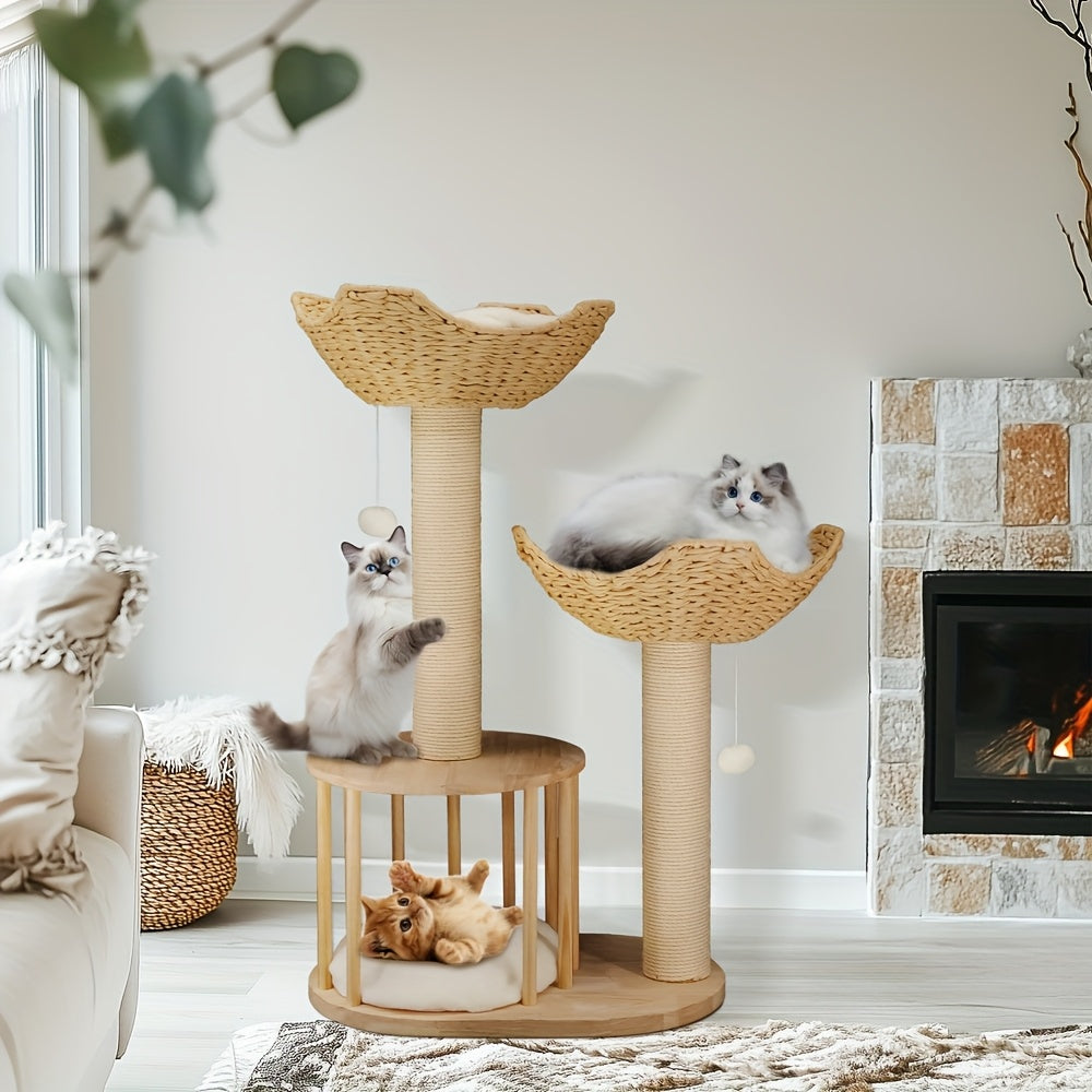 Kattenkrabpaal – Kattenboom – Krabpaal – Kattenmeubel – Klimpaal – 60x40x99 cm – Houten 3 Laags – Stabiel Antikantel Ontwerp