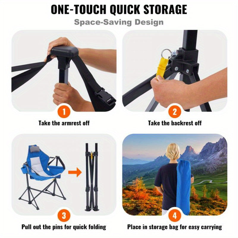 Campingstoel – Campingstoel-Hangmat – Opvouwbare Tuinstoel – Strandstoel – Stevig Roestvrij Staal – Draaggewicht 136 Kg – Ademend Doek
