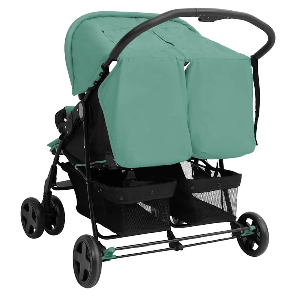 Tweelingwagen – Dubbele Kinderwagen – Tandemwagen – Babywagen – Duo Buggy – Staal Frame – Verstelbare Zitposities – Groen