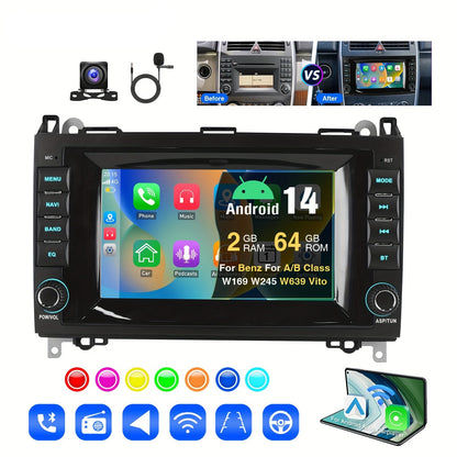 Android Auto Radio – Auto Stereo – Multimedia Speler – Navigatiesysteem – Draadloze CarPlay – 7 Inch HD Touchscreen – Android 14 Systeem – AHD Achteruitrijcamera Met Microfoon