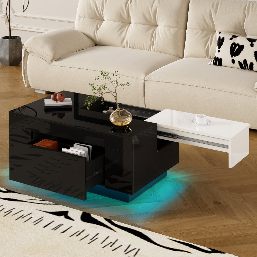 Moderne Salontafel Uittrekbaar – Opbergtafel – Lift-Top Tafel – Opbergmeubel – Zwart-Wit – Ruimtebesparend – Duurzame Constructie