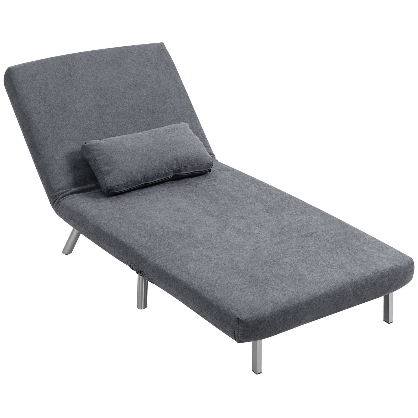 Slaapfauteuil – Slaapstoel – Fauteuil – Logeerbed – Vouwbed – 3-in-1 Design – Donkergrijze Stof – Inclusief Kussen