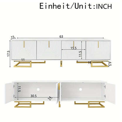 Modern Low-Profile TV Cabinet with Textured Doors & Golden Handles/Legs - -Standing Media Console, Ample Storage Space Suitable for, (No Wood)