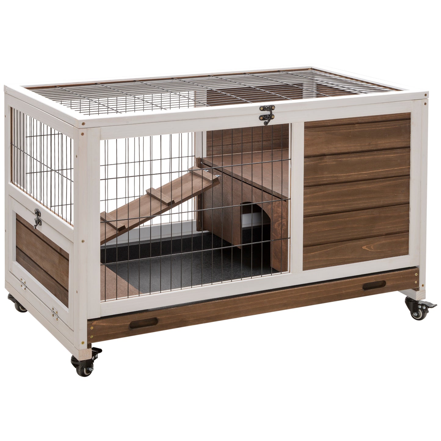 Konijnenhok – Kooien Voor Konijnen – Rabbit Hutch – Dierenverblijf – Knaagdierkooi – 2 Verdiepingen Met Wieltjes – Lockable Dak Met Schuiflade Chestnut