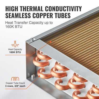 Warmtewisselaar – Warmteoverdrager – Warmtewisselaar water-lucht – HVAC warmtewisselaar – Koper-aluminium warmtewisselaar – 20"x20" formaat – Duurzaam koperen soldeerwerk – Corrosiebestendige epoxy vinnen