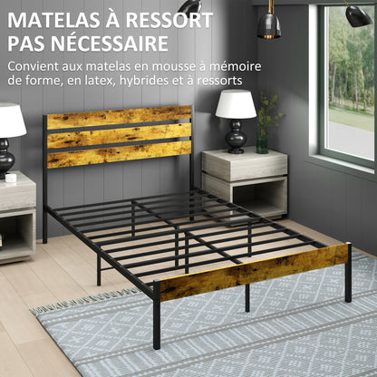 Tweepersoonsbed – Bedframe – Boxspringbed – Industrieel Bed – Slaapbed – Industrieel Design – Stevig Stalen Frame – Ruime Opbergruimte Onder Bed – Geschikt Voor Matras 140x200 cm