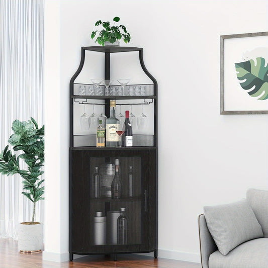 5-laags Hoekbar – Wijnkast – Drankkast – Barmeubel – Opbergkast – Met Metalen Frame – Verstelbare Planken – Ruimtebesparend Design