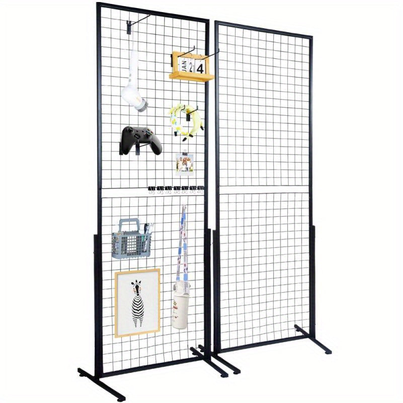 Gridpanelen – Metalen Gridpanelen – Dubbelzijdige Wandpanelen – Display Roosters – Ophangrekken – Dubbelzijdig Design – Hoogte 182,88 cm – Inclusief T-Vormige Voet en Haken