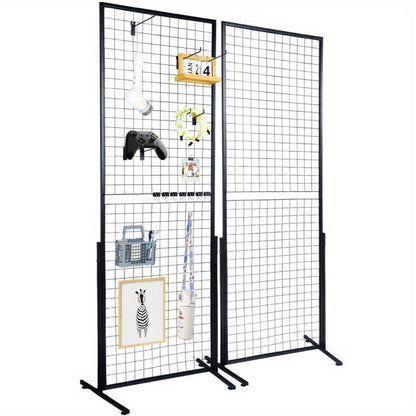 Gridpanelen – Metalen Gridpanelen – Dubbelzijdige Wandpanelen – Display Roosters – Ophangrekken – Dubbelzijdig Design – Hoogte 182,88 cm – Inclusief T-Vormige Voet en Haken