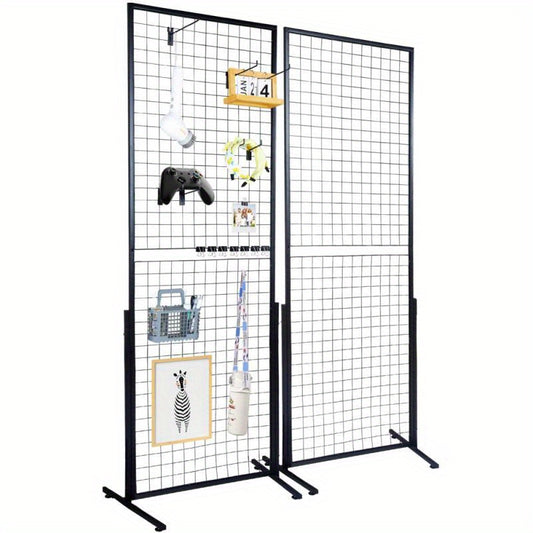 Gridpanelen – Metalen Gridpanelen – Dubbelzijdige Wandpanelen – Display Roosters – Ophangrekken – Dubbelzijdig Design – Hoogte 182,88 cm – Inclusief T-Vormige Voet en Haken