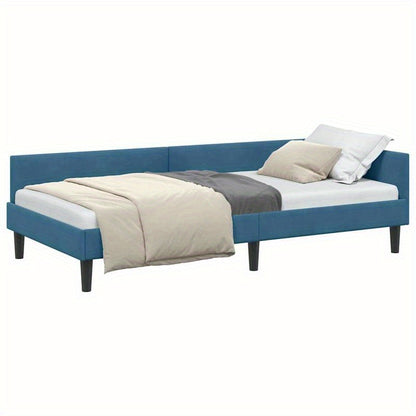 Slaapbank – Bedbank – Bankbed – Slaapcouch – Hoekbank – Blauw-Turquoise – L-Vorm – Compact Design – 100x200 cm – Stevig Houten Frame – Gemakkelijk Om te Bouwen