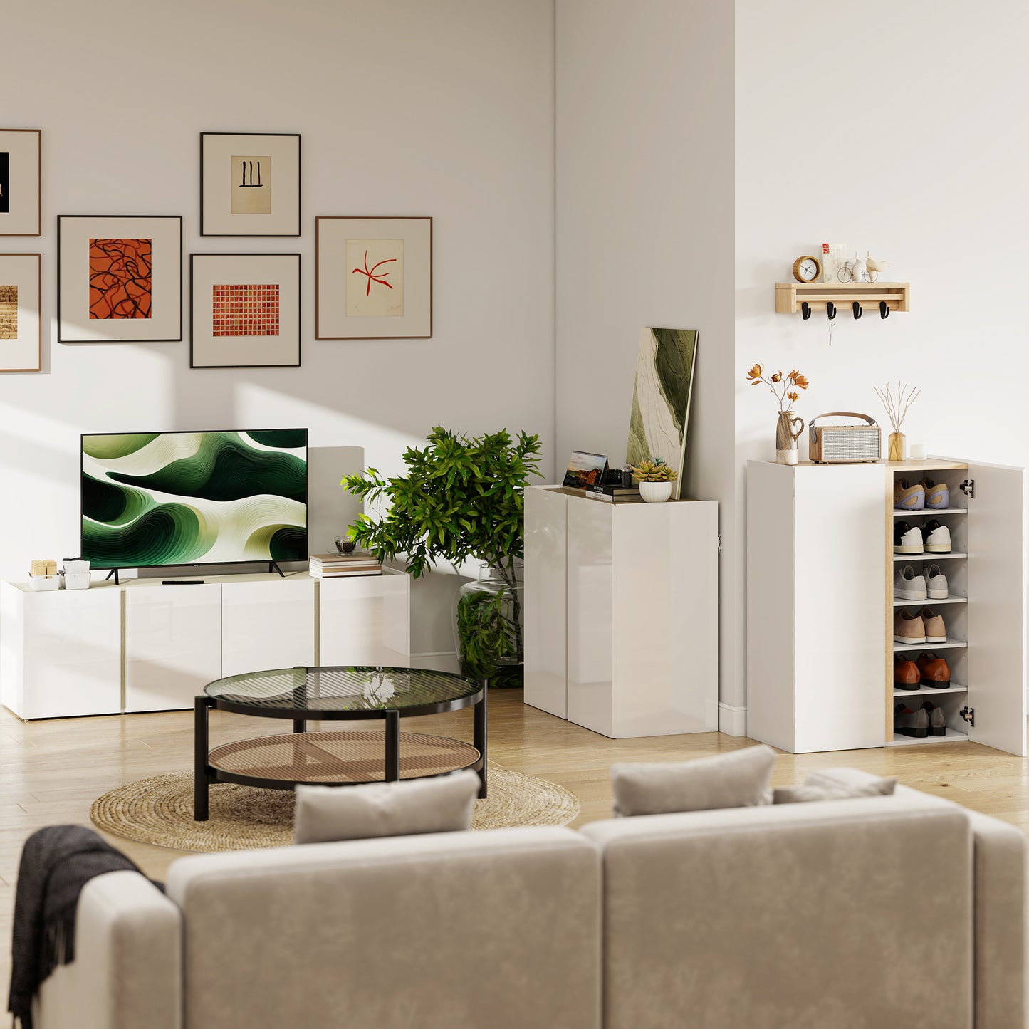 Dressoirkast – Dressoir – Sideboard – Opbergkast – Kabinet – Hoogglans Wit – Soft-Close Deuren – Verstelbare Legplank